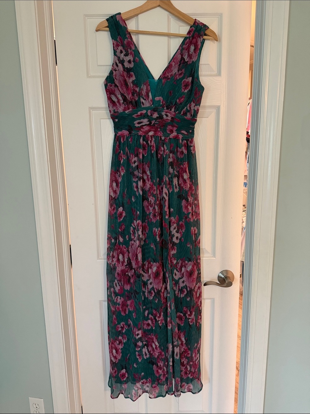 Night Way Collections Teal and Pink Floral Pleated Dress